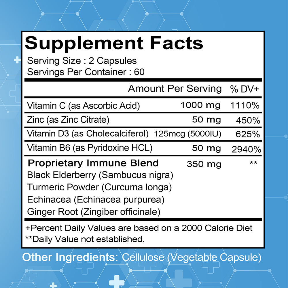 Kenofor® 8-in-1 Immune Support Complex – Elderberry, Vitamin C, D3, Zinc & Echinacea Capsules for Daily Immunity Defense (120 Capsules)
