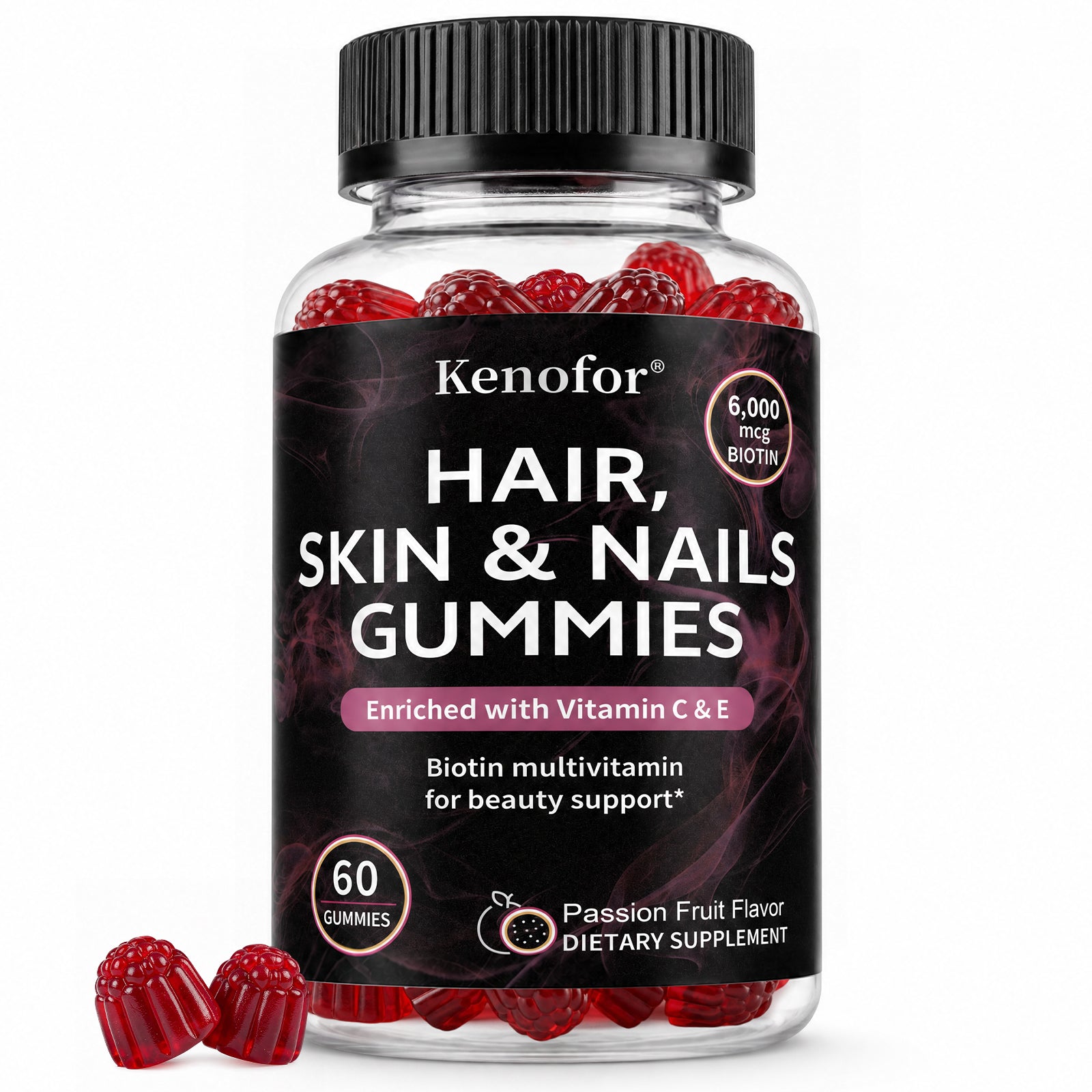 Kenofor Biotin Hair Skin & Nails Gummies | 6,000 mcg Biotin + Vitamins C & E