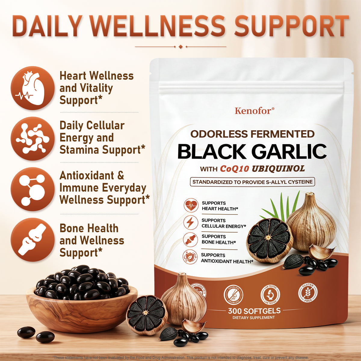 Black Garlic Extract with CoQ10 Ubiquinol & Vitamin K2 – Kenofor