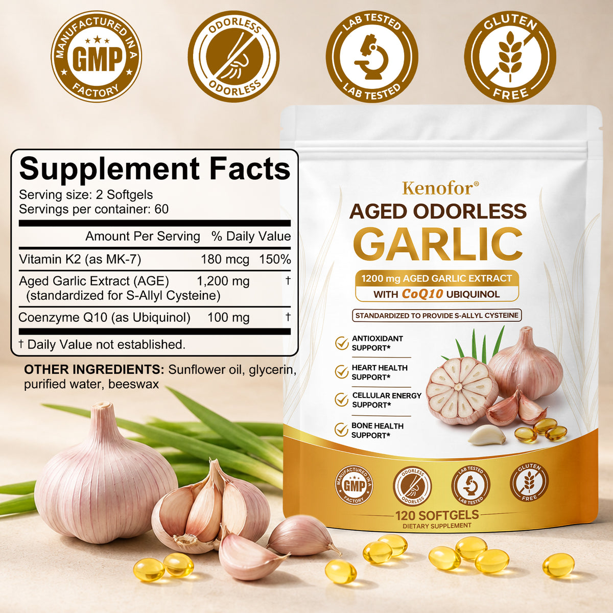 Aged Garlic Extract 1200mg with CoQ10 Ubiquinol – Kenofor
