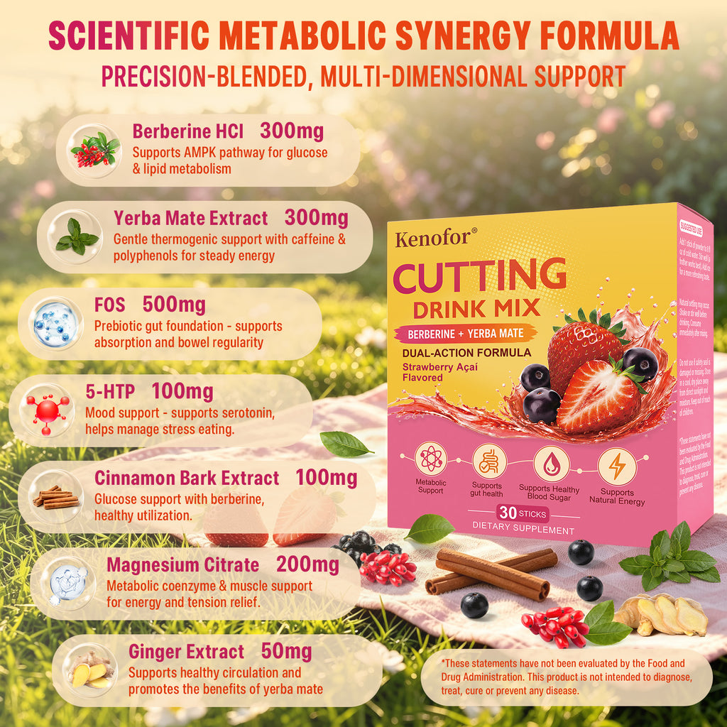 Kenofor Metabolism Support Drink Mix | Berberine & Yerba Mate Daily Wellness Formula with Strawberry Açaí Flavor
