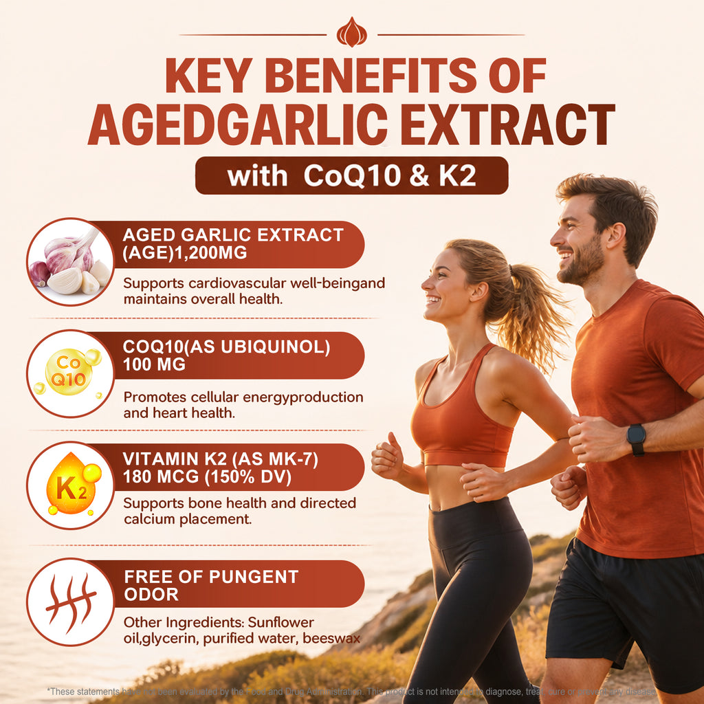 Kenofor® Premium Aged Odorless Garlic (1200mg) with CoQ10 Ubiquinol – Advanced Cardiovascular & Heart Health Support Supplement (120 Softgels)