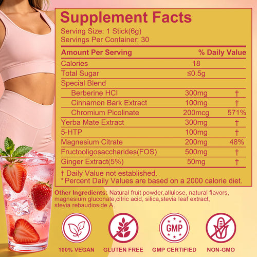Kenofor Metabolism Support Drink Mix | Berberine & Yerba Mate Daily Wellness Formula with Strawberry Açaí Flavor