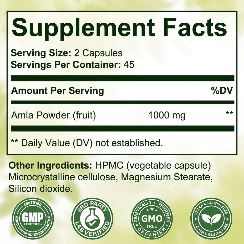 Kenofor Amla Extract Capsules 1000mg | Indian Gooseberry Antioxidant Supplement