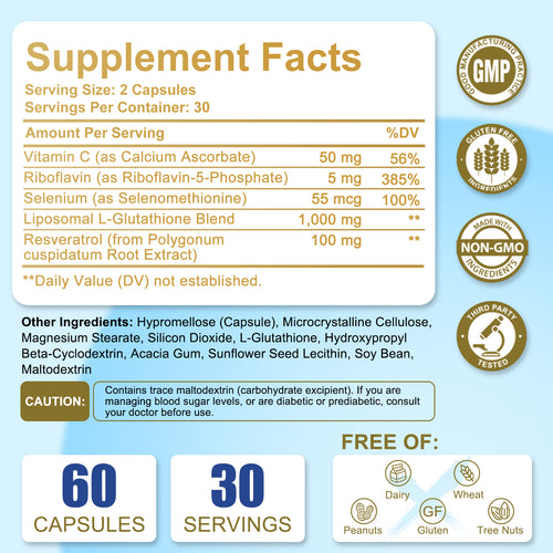 Kenofor Liposomal Glutathione 1155mg Capsules | Antioxidant Supplement with Vitamin C & Resveratrol