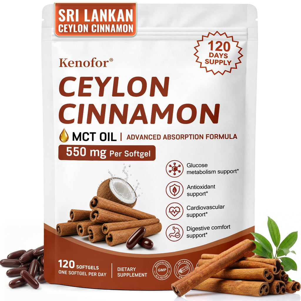 Kenofor® Organic Ceylon Cinnamon 550mg with MCT Oil – High Absorption Softgels for Healthy Blood Sugar, Glucose Metabolism & Heart Support (120 Softgels)
