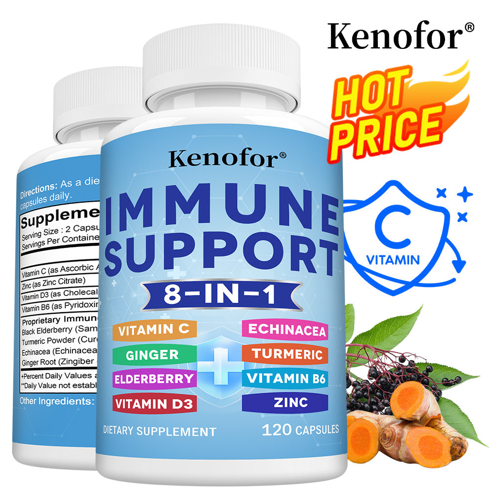 Kenofor® 8-in-1 Immune Support Complex – Elderberry, Vitamin C, D3, Zinc & Echinacea Capsules for Daily Immunity Defense (120 Capsules)