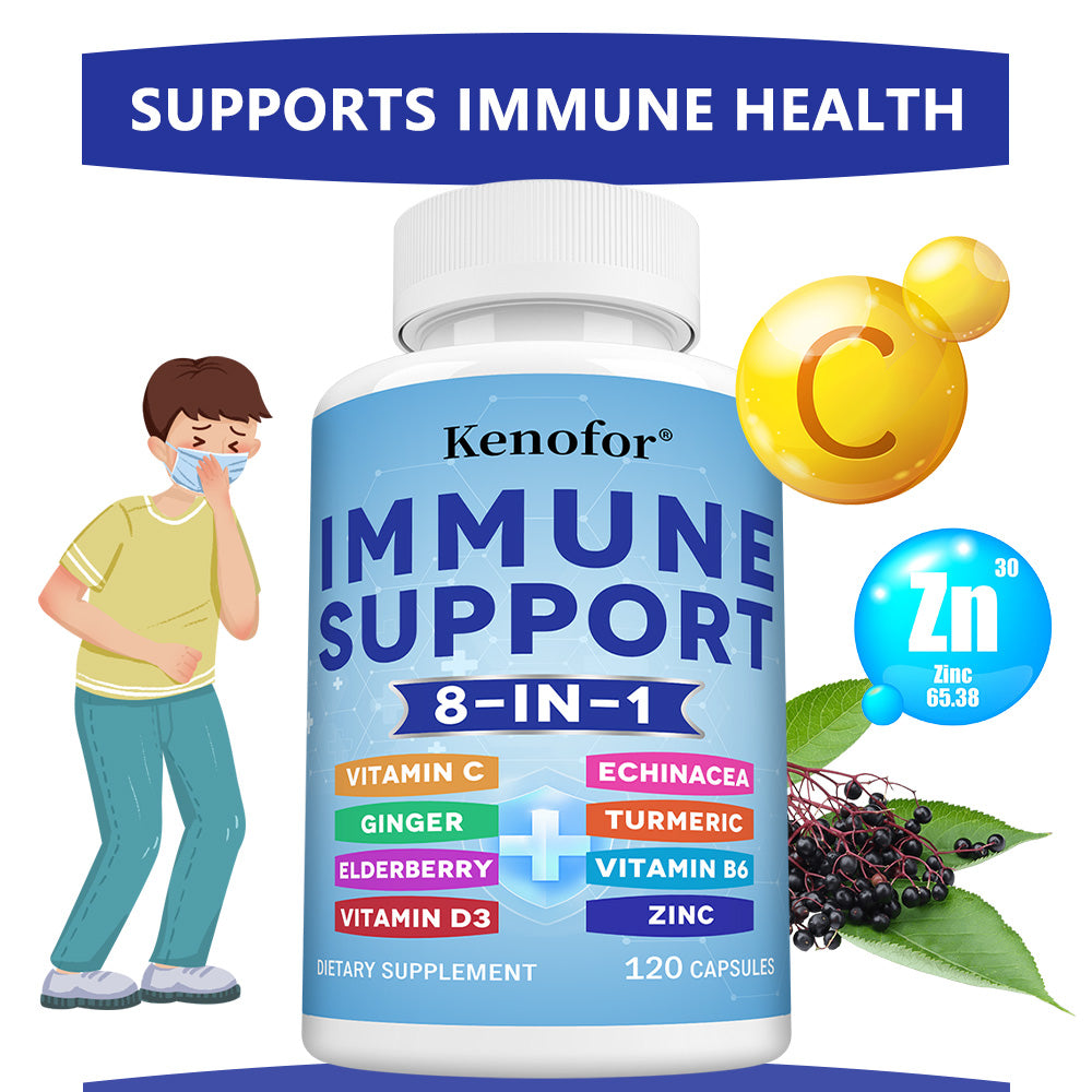 Kenofor® 8-in-1 Immune Support Complex – Elderberry, Vitamin C, D3, Zinc & Echinacea Capsules for Daily Immunity Defense (120 Capsules)